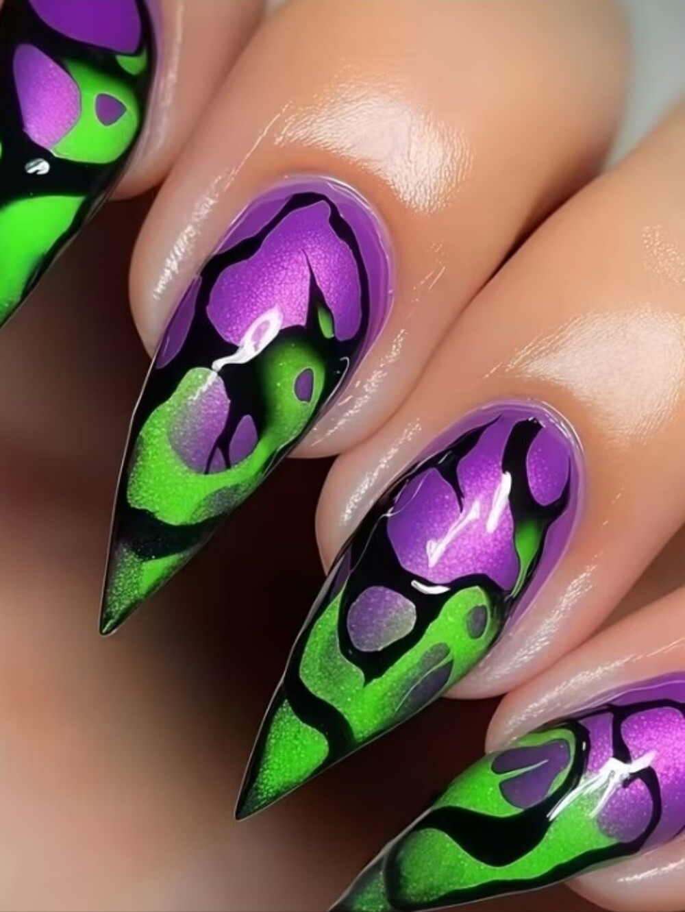 Purple & Green Stiletto Press On Nail Set